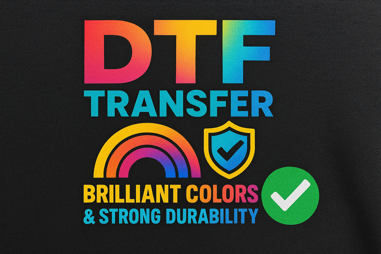 nun brauche ich ein Bild mit einem DTF Motiv wo es um Brillante Farben & starke Haltbarkeit geht. unten rechts wieder ein haken in grün als ok